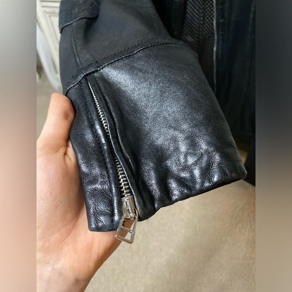 Massimo Dutti genuine sheepskin leather biker jacket black (Women, M size) - Picture 2 of 16